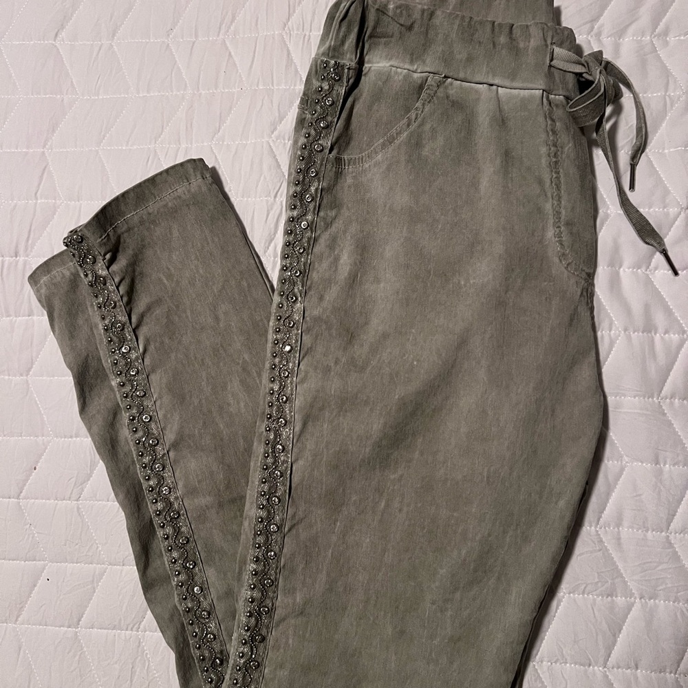 Green Embellished Pants